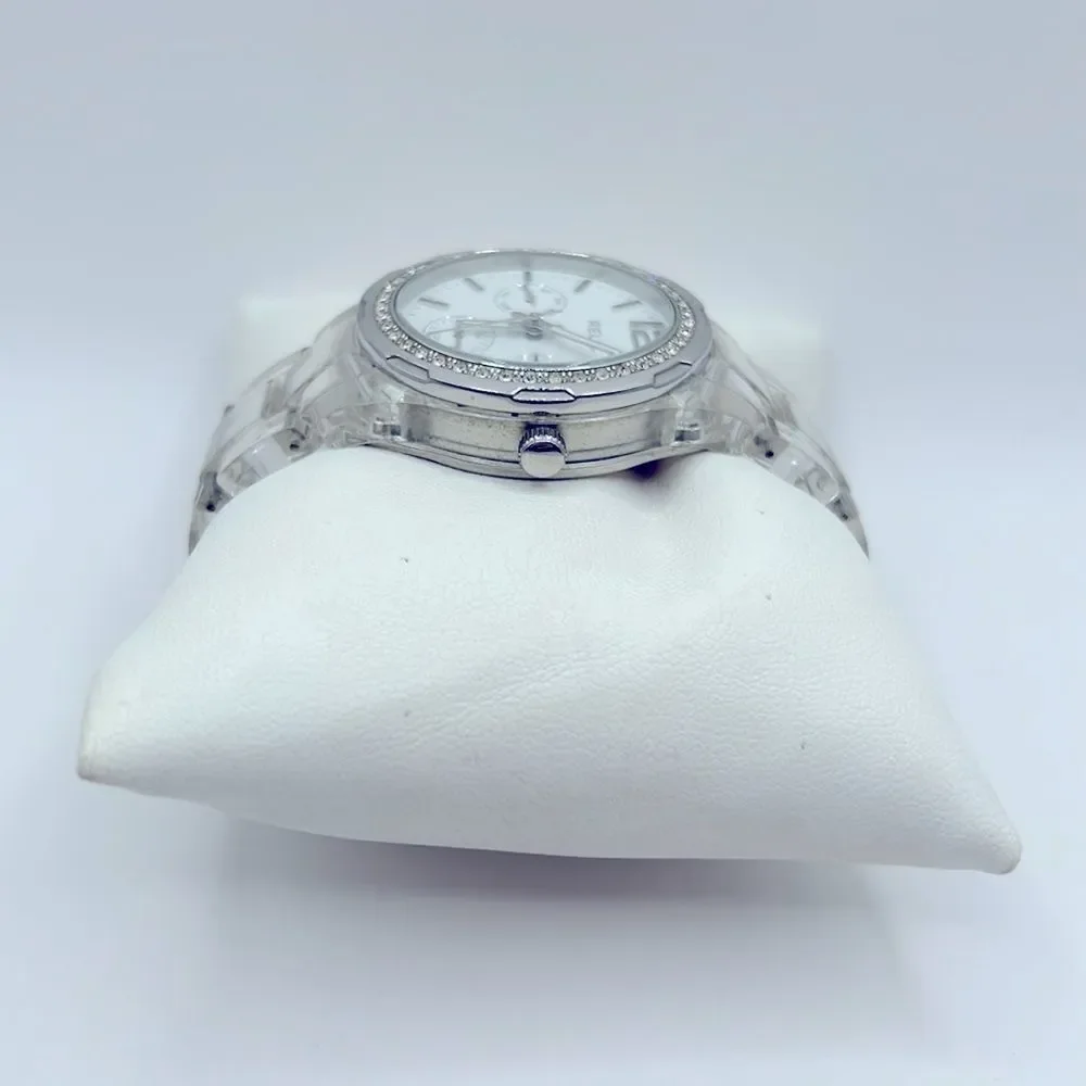 Working! Relic Rhinestone Bezel Clear Plastic Band Ladies Watch